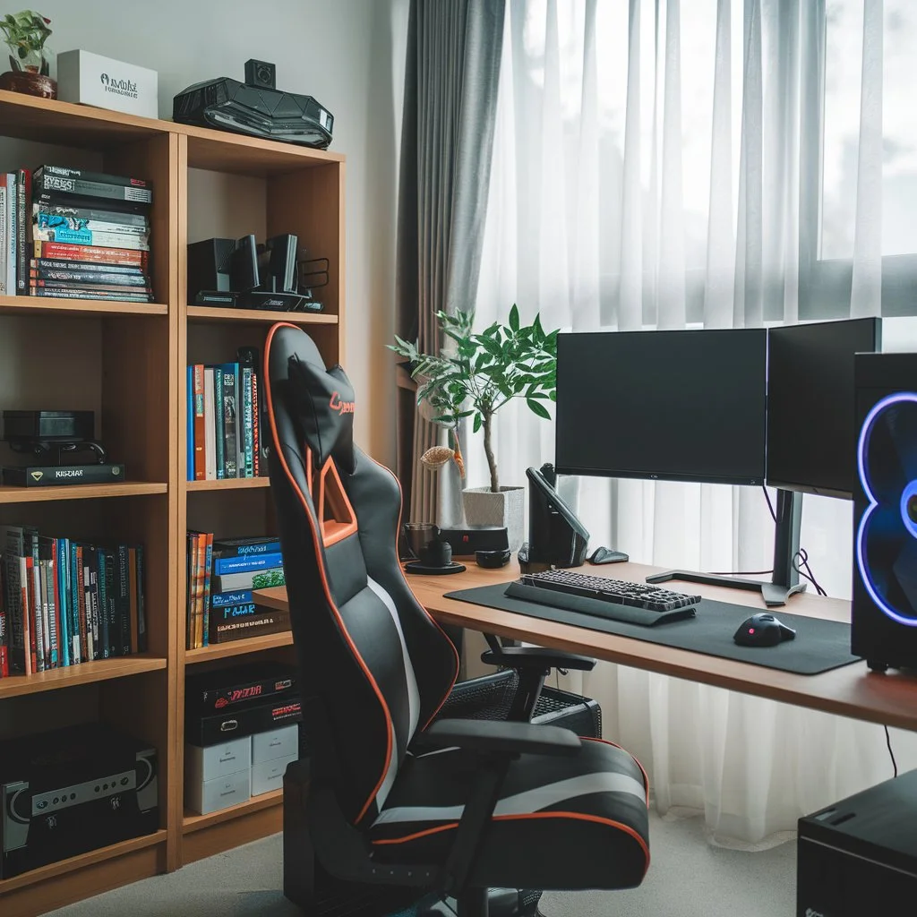 a photo of a gaming room setup there s a desk with L4V9O7gVQSKwMiuCfx0mzw ERBLp9g1QvObu7RRsjGG3Q